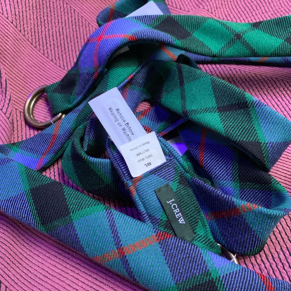 J CREW TARTAN PLAID BELT GREEN NAVY RED JADE M/L
